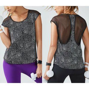 NWT Fabletics Vanessa Mesh Back Workout Top XS Black White Active Gym